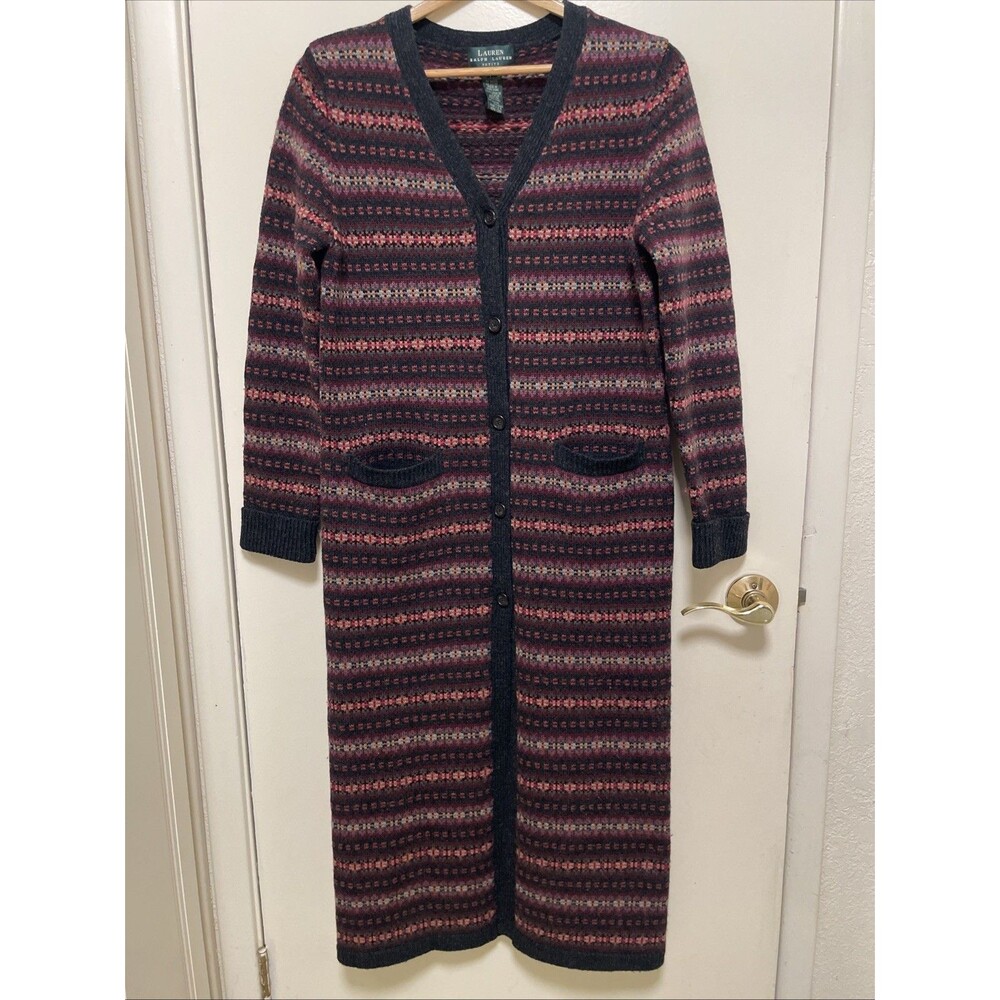 RALPH LAUREN SOUTHWESTERN INDIAN BLANKET FAIR ISLE WOOL CARDIGAN SWEATER COAT PS